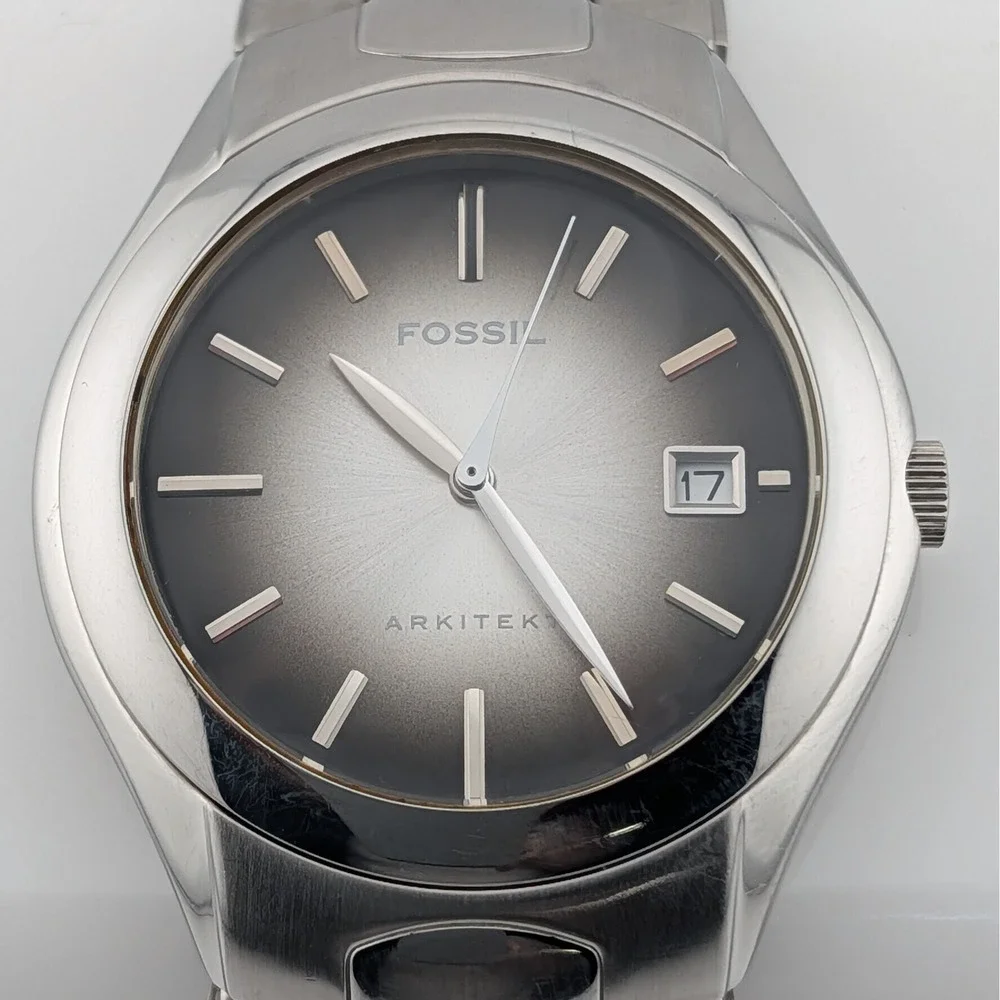 Fossil Arkitek FS-2903 Gray Brown Sunburst Dial Stainless Steel Date Watch 36mm